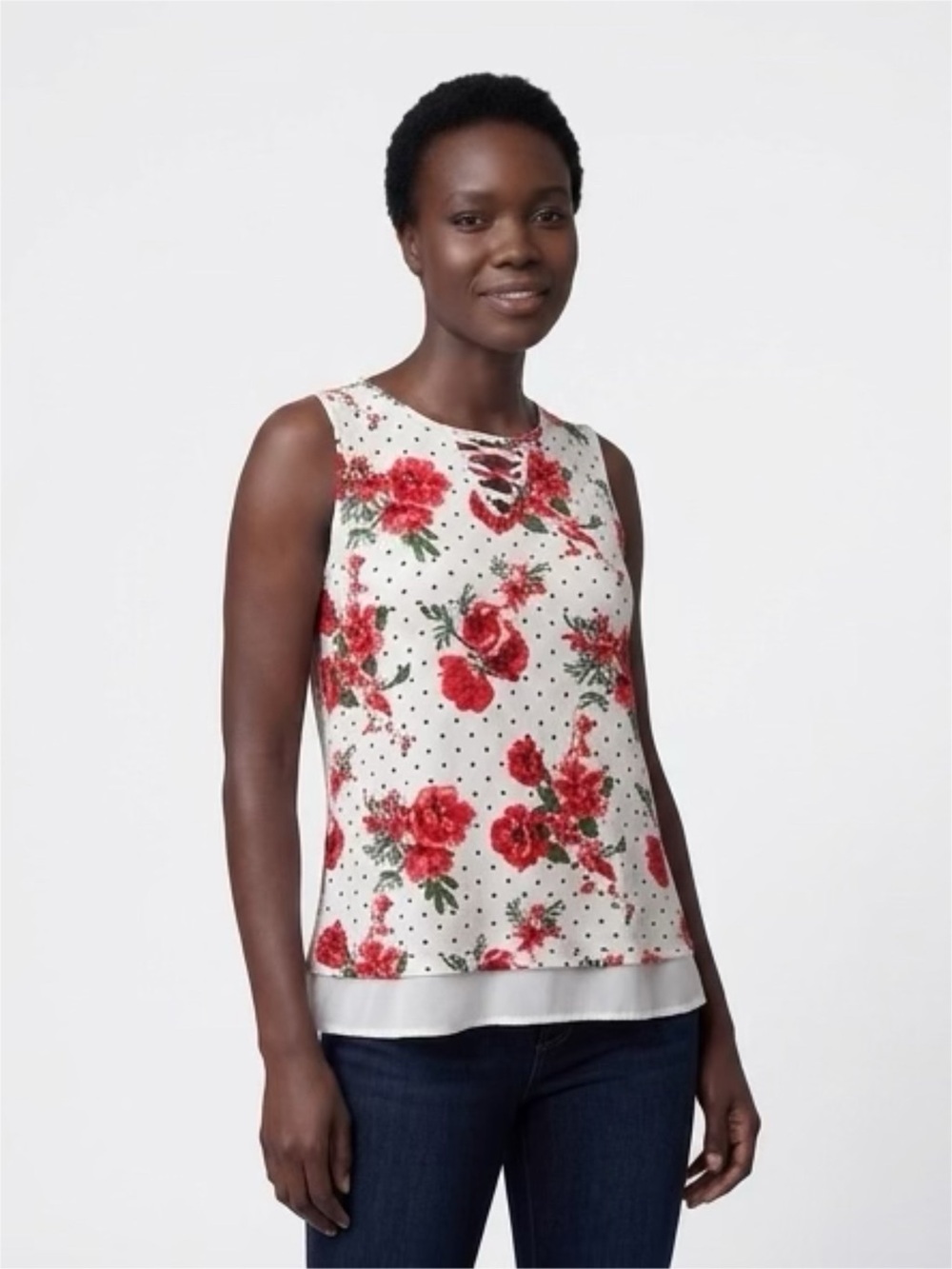 A.K.A POSH Floral Lace-Up Sleeveless Top